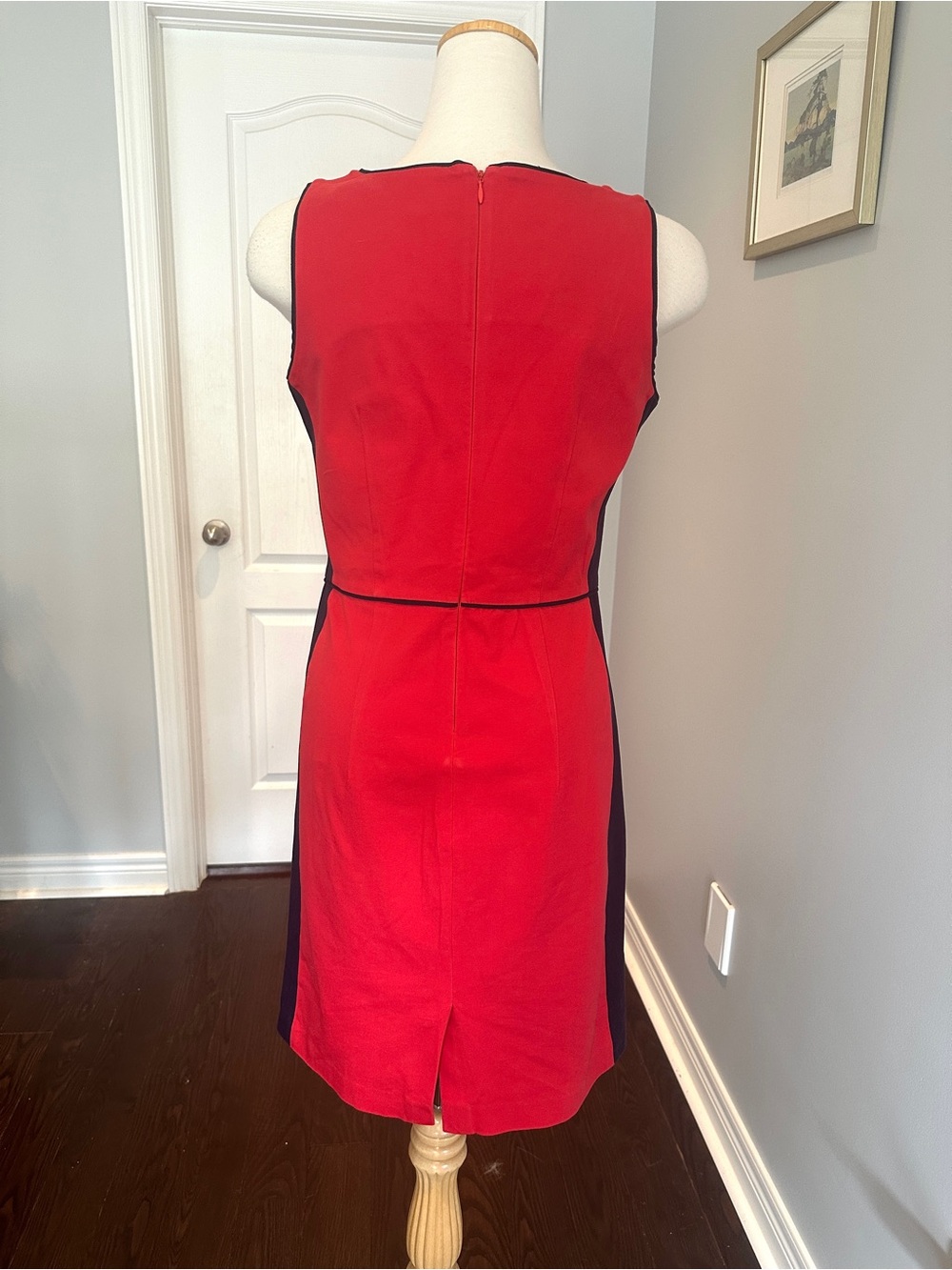 Tommy Hilfiger Red Sheath Dress with Navy Blue Side Panels - Size 6 - Picture 6 of 11